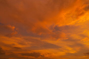 Naklejka na ściany i meble unusually beautiful fiery red tropical sunset. Burning clouds. Fire in the sky