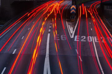 Car light trails on a highway. Gothenburg, Sweden.