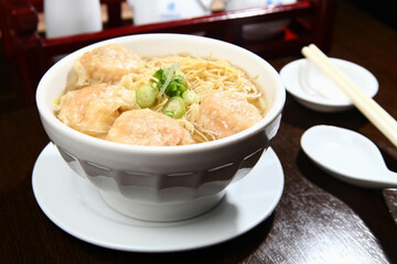 A Bowl Of Shrimp Wonton Noodles