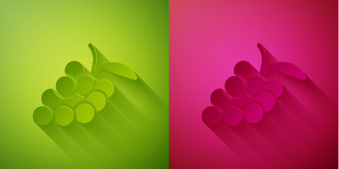 Paper cut Grape fruit icon isolated on green and pink background. Paper art style. Vector.
