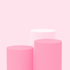 3d white pink rose cylinder podium minimal studio background. Abstract 3d pastel color geometric shape object illustration render. Display for cosmetic perfume fashion product.