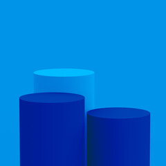3d blue cylinder podium minimal studio background. Abstract 3d geometric shape object illustration render. Phantom blue color.Display for technology Innovation product.