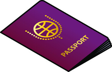 A purple / violet passport with gold lettering and crest.
