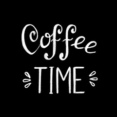 Hand drawn lettering COFFEE time  with decorations. Beautiful hand made calligraphy for poster, sticker and coffee cup decor. Good for chalk boards, menu, greeting cards design.
