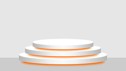 circle pedestal 3d white and orange light neon lamp glowing, cosmetics display modern and led light, podium stage show for position decor orange fluorescent glow light, pedestal box for product place