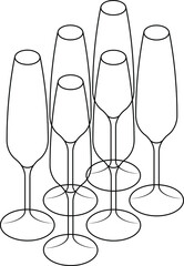 A set of six champagne flutes.