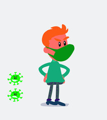 Angry  young man dressed casually  with mask and virus COVID 
