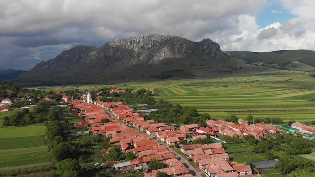 Aerial view above Coltesti village, Apuseni Mountains - Romania