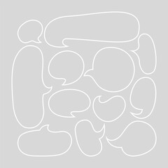 white speech bubble ellipse many isolated on grey soft, balloon message icon for chat and talk speak, speech bubble frame line for talk communication concept, dialog chatting box art line, copy space