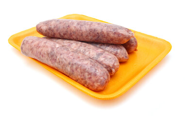 Raw meat sausages isolated on white backgroun