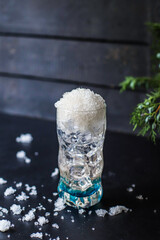 cocktail drink Blue colour
ice and liquor alcohol or non-alcoholic tonic soda beverage food background top view copy space