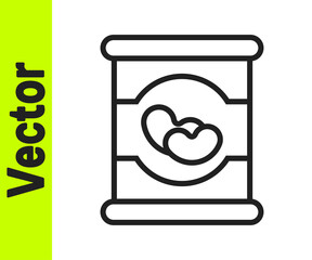 Black line Beans in can icon isolated on white background. Vector.