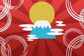 富士山と初日の出　集中線　波紋　年賀状テンプレート　横位置　賀詞なし