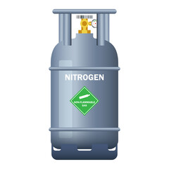 grey gas cylinder containing nitrogen isolated on white background. vector illustration