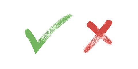 Tick and Cross sign elements. vector buttons for vote, election choice, check marks, approval signs design. Red X and green OK symbol icons check boxes. Check list marks, choice options, survey signs.