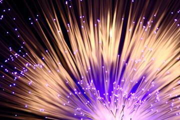 Fototapeta na wymiar Fibre optic strands with light passing through creating a colourful abstract burst of light pattern