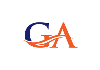 Water Wave GA Logo Vector. Swoosh Letter GA Logo Design for business and company identity. - obrazy, fototapety, plakaty