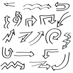 Abstract Set Black Collection Hand Drawn Different Arrows Elements Vector Design Sketch Style Doodle Line Brush Icons
