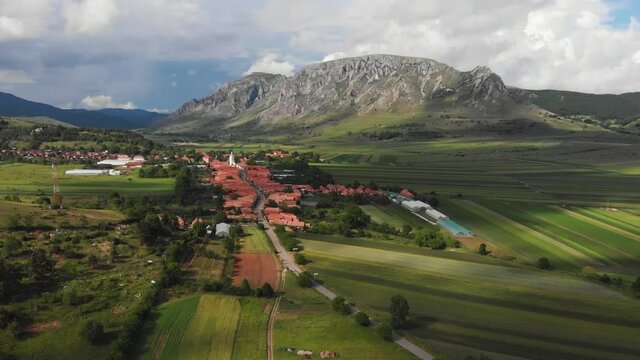 Aerial view above Coltesti village, Apuseni Mountains - Romania