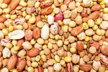 Different raw legumes as background