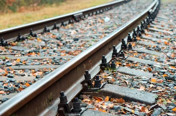Acrylic prints Antireflex Railway Railroad tracks. Branches of rails. Railway station. Different directions of railroad tracks.