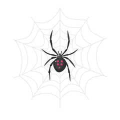 An image of a spider on a web. Isolated on white background. Vector stock illustration. Flat design.