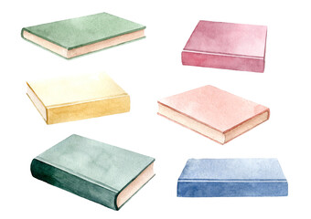Hand drawn watercolor illustration of books set. Education Reading Back to School concept. Isolated objects on white background.