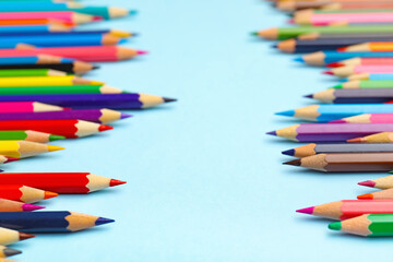Fototapeta premium Ordinary pencils on color background