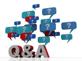 3d illustration Q&A  with question mark in speech bubble 