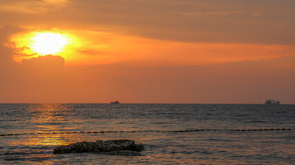 A golden sunset from Ba Keo Beach on Phu Quoc Island, Vietnam