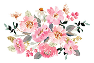 pink green floral bouquet watercolor background © wulano