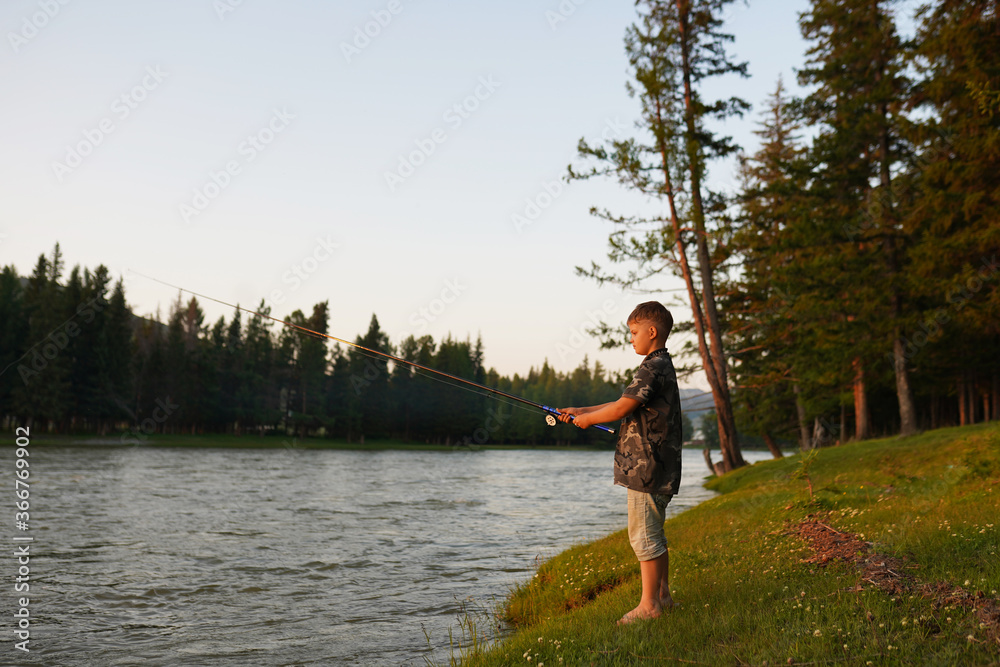 Wall mural boy fishing