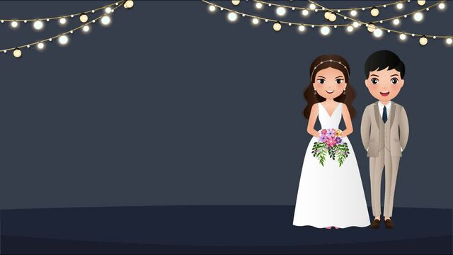 Men and women are happy on the wedding day, decorated with beautiful flashing lights.