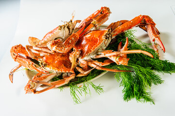 Plate of red boiled crabs