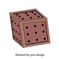 Wooden box with holes. Wooden cube. Vector illustration