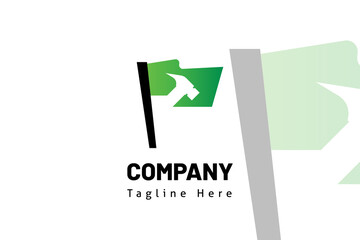 green flag hammer illustration logo template