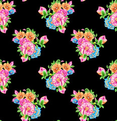 Flower design for fashion: exotic leaves and flowers in neon lig