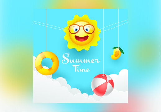 Summertime Banner Layout with Funny Elements