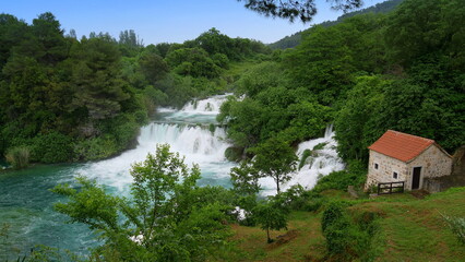 Fototapeta na wymiar Blick auf die Wasserfälle im Nationalpark Krka, Kroatien