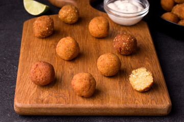 A Middle Eastern vegan dish, falafel. Deep-fried chickpea balls