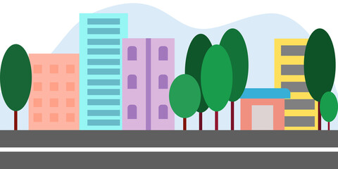 Vector illustration urban landscape view with tall building