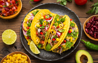 Mexican food - fresh tacos with ground meat 