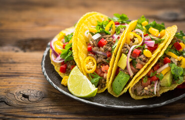 Mexican food - fresh tacos with ground meat 