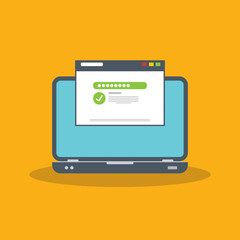 Successful web browser Login page on Laptop Screen with password form. Security, personal access, user authorization	