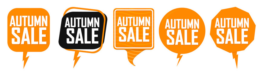 Set Autumn Sale speech bubble banners, discount tags design template, vector illustration