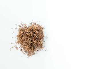 heap of tobacco on white background.
