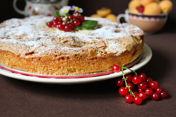 Sweet Apple pie sprinkled with powdered sugar