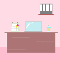 Illustration vector of working desk with PC computer, working space