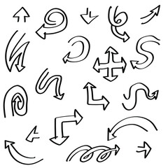 Abstract Set Black Collection Hand Drawn Different Arrows Elements Vector Design Sketch Style Doodle Line Brush Icons