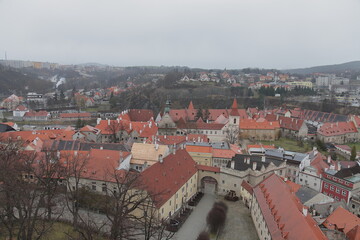 Fototapeta premium Historic old buildings in Cesky Krumlov, an UNESCO world heritage site in Czech Republic.